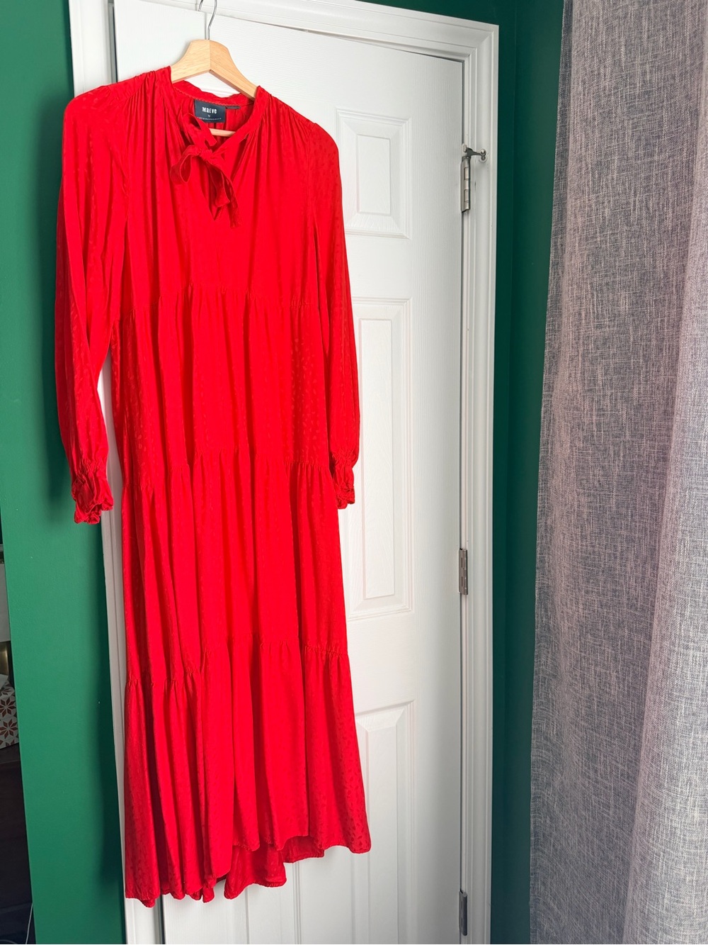 Maeve max long sleeve red dress with neck tie
